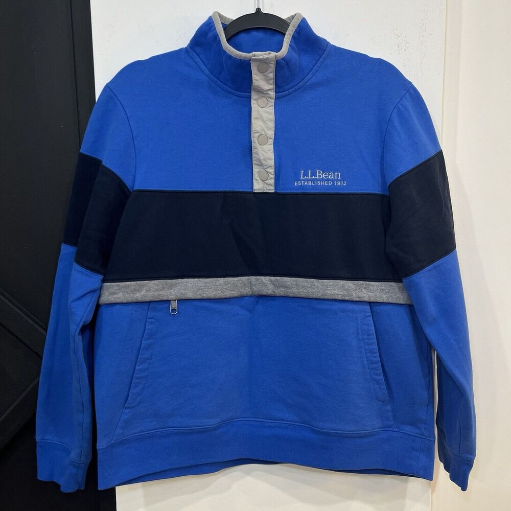 L.L. Bean Blue Colorblock Anorak Snap Closure Pullover Size Large